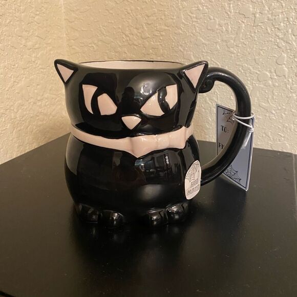 Cobwebs and Cauldrons Halloween Black Cat with Light Pink Bow - Picture 3 of 5